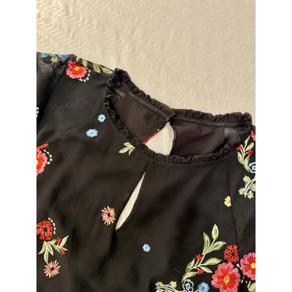 Kensie Black Dress Women's 16 Plus Size Embroidered Floral Chiffon Date Night - Picture 12 of 16